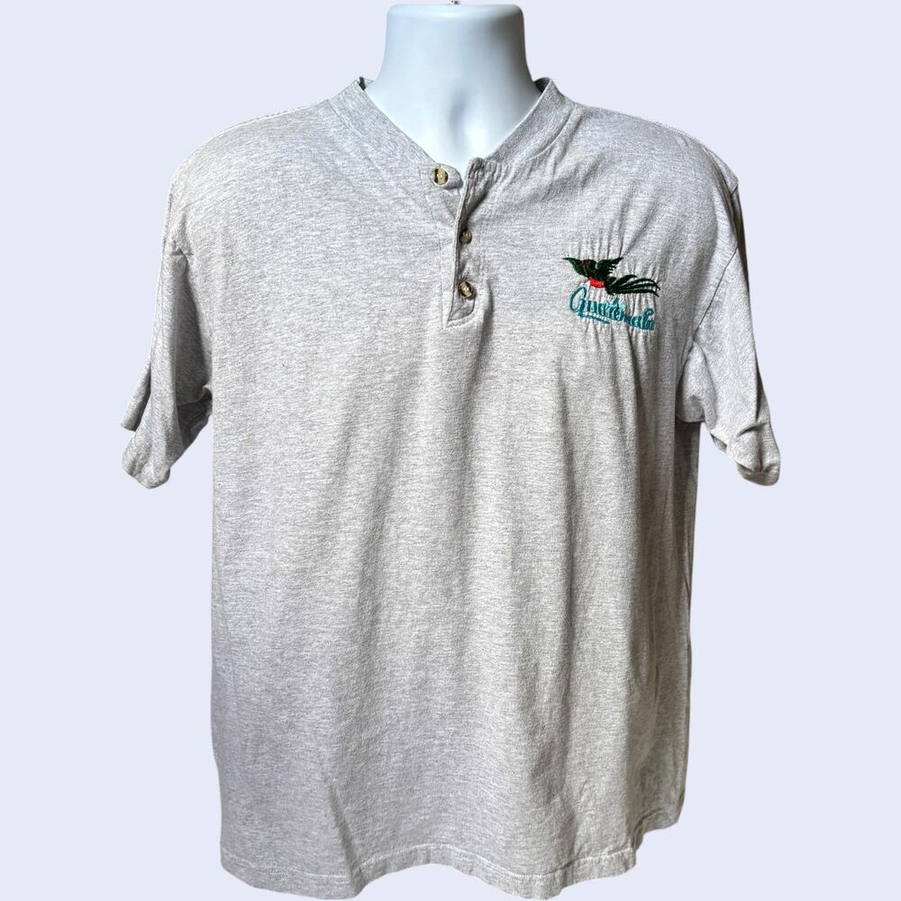 ROBIS XL Guatemala Embroidered Henley Gray Cotton